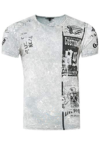 T-Shirt Herren Kurzarm Rundhals T Shirt für Männer Front & Back Print Regular Fit Washed Tshirt 234, Farbe:Grau, Größe S-3XL:3XL von Rusty Neal