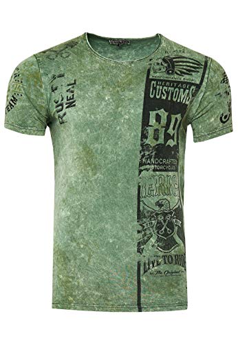 T-Shirt Herren Kurzarm Rundhals T Shirt für Männer Front & Back Print Regular Fit Washed Tshirt 234, Farbe:Khaki, Größe S-3XL:3XL von Rusty Neal