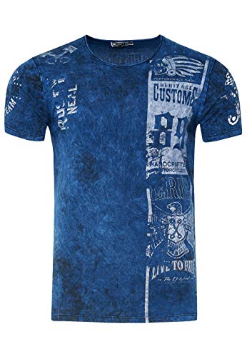 T-Shirt Herren Kurzarm Rundhals T Shirt für Männer Front & Back Print Regular Fit Washed Tshirt 234, Farbe:Marine, Größe S-3XL:L von Rusty Neal