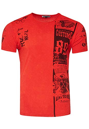 T-Shirt Herren Kurzarm Rundhals T Shirt für Männer Front & Back Print Regular Fit Washed Tshirt 234, Farbe:Rot, Größe S-3XL:L von Rusty Neal