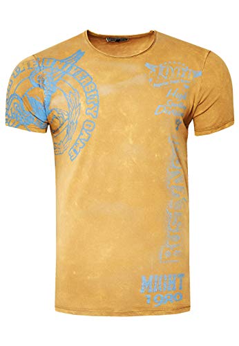 T-Shirt Herren Kurzarm Rundhals Tshirt Printed Shirt Regular Fit Verwaschen Plakativer Druck 232, Farbe:Camel, Größe S-3XL:3XL von Rusty Neal