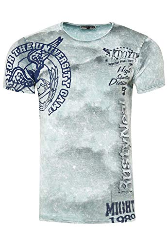 T-Shirt Herren Kurzarm Rundhals Tshirt Printed Shirt Regular Fit Verwaschen Plakativer Druck 232, Farbe:Grau, Größe S-3XL:3XL von Rusty Neal