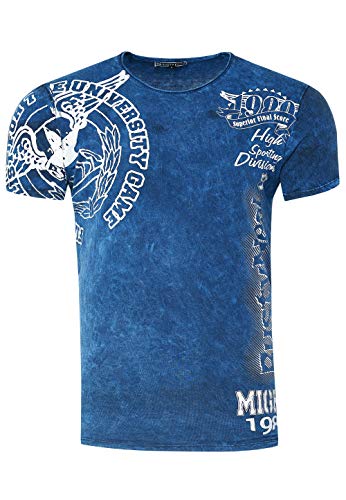 T-Shirt Herren Kurzarm Rundhals Tshirt Printed Shirt Regular Fit Verwaschen Plakativer Druck 232, Farbe:Marine, Größe S-3XL:3XL von Rusty Neal