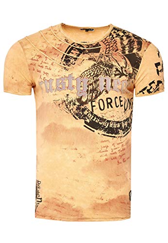 T-Shirt Herren Kurzarm Rundhals Tshirt für Männer S M L XL XXL 3XL Printed Regular Fit Verwaschen 228, Größe S-6XL:2XL, Farbe:Camel von Rusty Neal