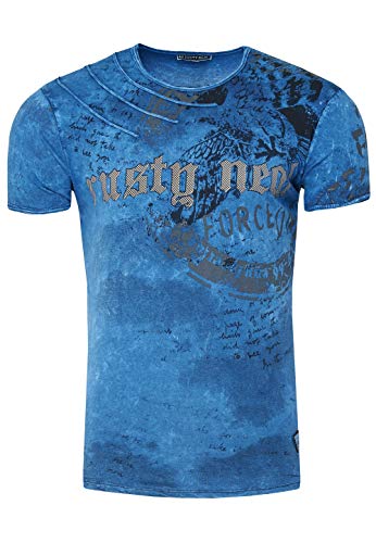 T-Shirt Herren Kurzarm Rundhals Tshirt für Männer S M L XL XXL 3XL Printed Regular Fit Verwaschen 228, Größe S-6XL:S, Farbe:Marine von Rusty Neal