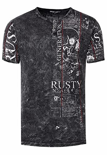 T-Shirt Herren S - 3XL Kurzarm Rundhals Henley-Knopfleiste Seitliche Front Prints Tshirt Verwaschen 294, Farbe:Anthrazit, Größe S-3XL:XL T-Shirt Herren S - 3XL Kurzarm Rundhals Henley-Knopfleiste Seitliche Front Prints Tshirt Verwaschen 294, Farbe:Anthrazit, Größe S-3XL:XL von Rusty Neal
