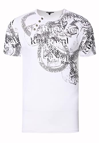 Rusty Neal T-Shirt Herren S M L XL XXL 3XL Regular-Fit Rundhals Shirt mit Asymmetrisch -Knopfleiste Front & Back Print Skull Used-Look 291, Farbe:Weiß, Größe S-3XL:XL von Rusty Neal