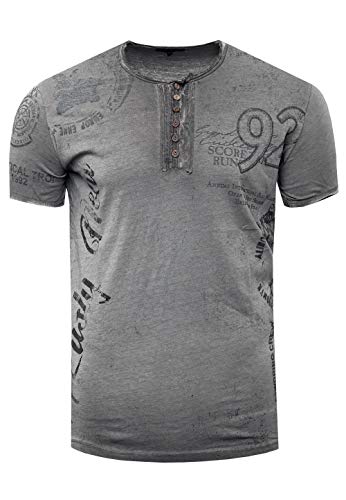 T-Shirt Herren Schwarz S - 3XL Kurzarm Rundhals Knopfleiste Seitliche Front Prints Tshirt Verwaschen 241, Farbe:Anthrazit, Größe S-3XL:3XL von Rusty Neal