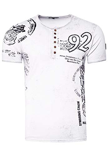 T-Shirt Herren Schwarz S - 3XL Kurzarm Rundhals Knopfleiste Seitliche Front Prints Tshirt Verwaschen 241, Farbe:Weiß, Größe S-3XL:M T-Shirt Herren Schwarz S - 3XL Kurzarm Rundhals Knopfleiste Seitliche Front Prints Tshirt Verwaschen 241, Farbe:Weiß, Größe S-3XL:M von Rusty Neal