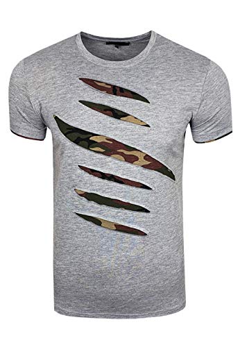 T-Shirt Rundhals Army Comic Herren-Shirt Streetwear Kahki Schwarz Grau Weiß S M L XL XXL 152, Farbe:Grau, Größe S-3XL:M von Rusty Neal