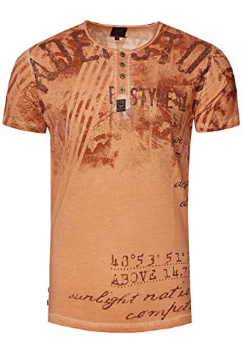 T-Shirt Rundhals mit Knopfleiste Printed Regular Fit 100% Cotton Herren Kurzarm-Shirt 270, Farbe:Camel, Größe S-XXL:L von Rusty Neal