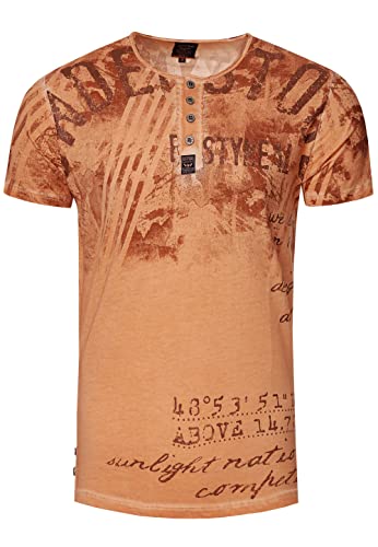 T-Shirt Rundhals mit Knopfleiste Printed Regular Fit 100% Cotton Herren Kurzarm-Shirt 270, Farbe:Camel, Größe S-XXL:XL von Rusty Neal