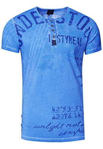 T-Shirt Rundhals mit Knopfleiste Printed Regular Fit 100% Cotton Herren Kurzarm-Shirt 270, Farbe:Sax, Größe S-XXL:L von Rusty Neal