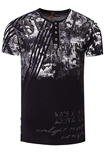 T-Shirt Rundhals mit Knopfleiste Printed Regular Fit 100% Cotton Herren Kurzarm-Shirt 270, Farbe:Schwarz, Größe S-XXL:XL von Rusty Neal