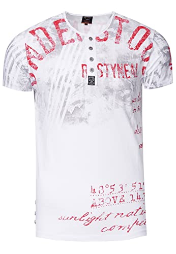 T-Shirt Rundhals mit Knopfleiste Printed Regular Fit 100% Cotton Herren Kurzarm-Shirt 270, Farbe:Weiß, Größe S-XXL:M von Rusty Neal