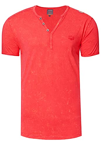 T-Shirt Streetwear Used-Look V-Neck Herren-T-Shirt mit Knopfleiste 284, Farbe:Rot, Größe S-3XL:XXL von Rusty Neal