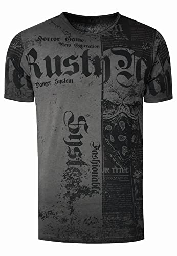 Rusty Neal T-Shirt Verwaschen S M L XL XXL 3XL Used-Look All-Over-Print American-Skull Westside-Gang-Banger Shirt Rundhals Kontrast Stretch 295, Farbe:Anthrazit, Größe S-3XL:L von Rusty Neal