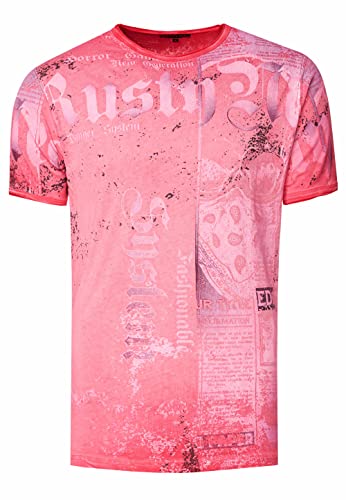 Rusty Neal T-Shirt Verwaschen S M L XL XXL 3XL Used-Look All-Over-Print American-Skull Westside-Gang-Banger Shirt Rundhals Kontrast Stretch 295, Farbe:Koralle, Größe S-3XL:XXL von Rusty Neal