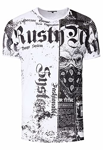 Rusty Neal T-Shirt Verwaschen S M L XL XXL 3XL Used-Look All-Over-Print American-Skull Westside-Gang-Banger Shirt Rundhals Kontrast Stretch 295, Farbe:Weiß, Größe S-3XL:L von Rusty Neal