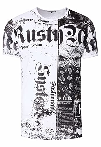 Rusty Neal T-Shirt Verwaschen S M L XL XXL 3XL Used-Look All-Over-Print American-Skull Westside-Gang-Banger Shirt Rundhals Kontrast Stretch 295, Farbe:Weiß, Größe S-3XL:XXL von Rusty Neal