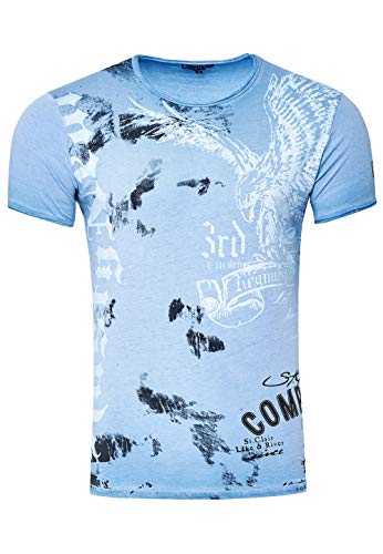 T-Shirt für Männer T Shirt Weiß S M L XL XXL 3XL Kurzarm Rundhals American Eagle X Adler Print 235, Farbe:Blau, Größe S-3XL:L von Rusty Neal