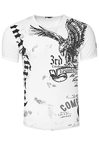 T-Shirt für Männer T Shirt Weiß S M L XL XXL 3XL Kurzarm Rundhals American Eagle X Adler Print 235, Farbe:Weiß, Größe S-3XL:3XL von Rusty Neal