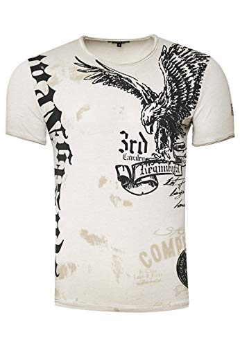 T-Shirt für Männer T Shirt Weiß S M L XL XXL 3XL Kurzarm Rundhals American Eagle X Adler Print 235, Größe S-3XL:XL, Farbe:Beige von Rusty Neal