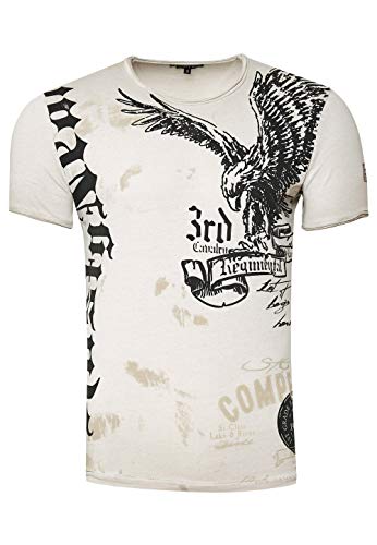 T-Shirt für Männer T Shirt Weiß S M L XL XXL 3XL Kurzarm Rundhals American Eagle X Adler Print 235, Größe S-3XL:XXL, Farbe:Beige von Rusty Neal
