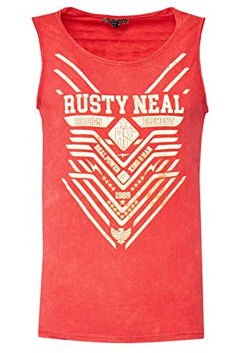 Tank Top Herren Shirt Verwaschen mit Print Tanktop Tiefer Rundhals Locker Sitzend Regular Fit 247, Größe S-3XL:S, Farbe:Koralle von Rusty Neal