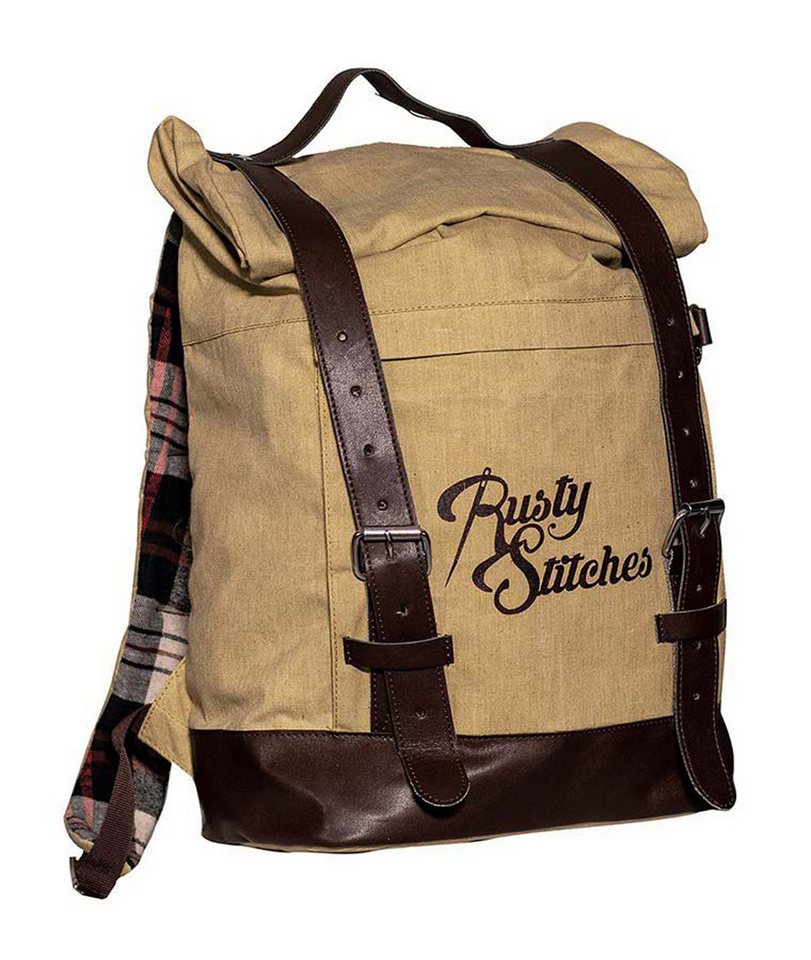 Rusty Stitches Freizeitrucksack Rusty Stitches Rucksack Archer beige-braun, Motorradrucksack im retro classic vintage Look von Rusty Stitches