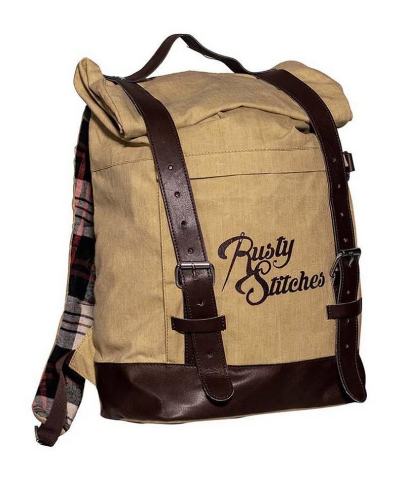 Rusty Stitches Freizeitrucksack Rusty Stitches Rucksack Archer beige-braun, Motorradrucksack im retro classic vintage Look von Rusty Stitches