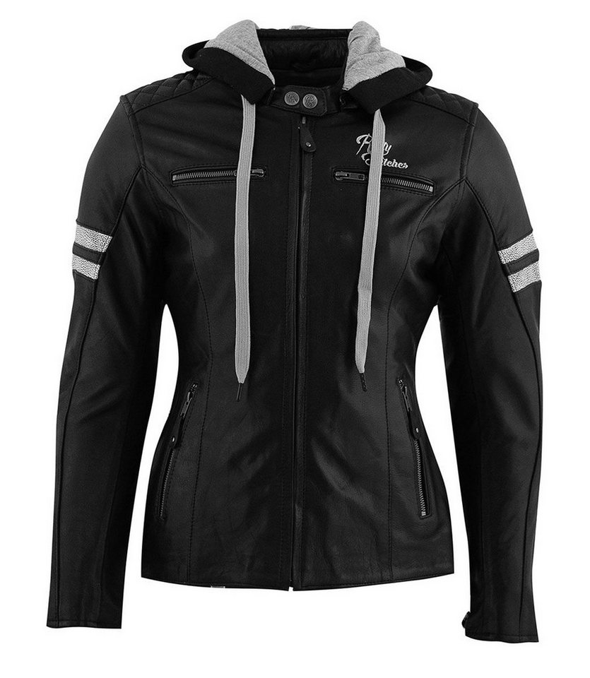 Rusty Stitches Motorradjacke Rusty Stitches Jacke Damen Joyce Hooded schwarz-weiß 44 Motorradjacke Damen Leder mit Protektoren Urban-Style von Rusty Stitches