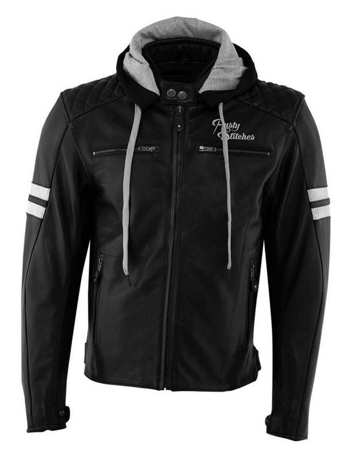 Rusty Stitches Motorradjacke Rusty Stitches Jacke Herren Jari Hooded schwarz-weiß 50 / M Motorradjacke Herren Leder mit Protektoren Urban-Style von Rusty Stitches
