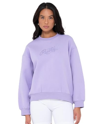 Rusty Damen Sweatshirt Script Oversize Crew Neck Fleece, Farbe:Lavender, Größe:L von Rusty