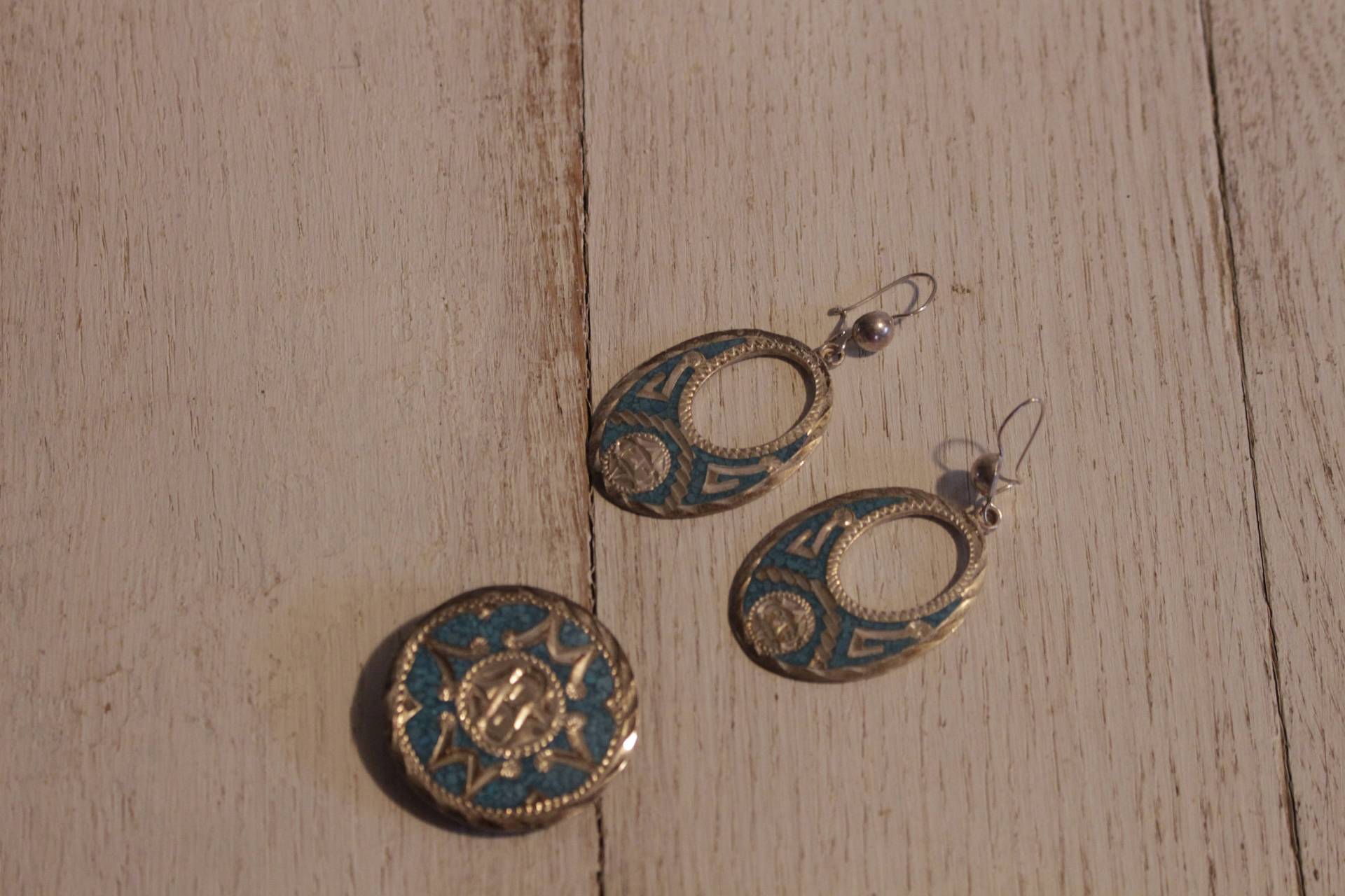 sterling Und Türkis Ohrringe Enhancer/Pin Hergestellt in Mexiko von RustyRoofRelics