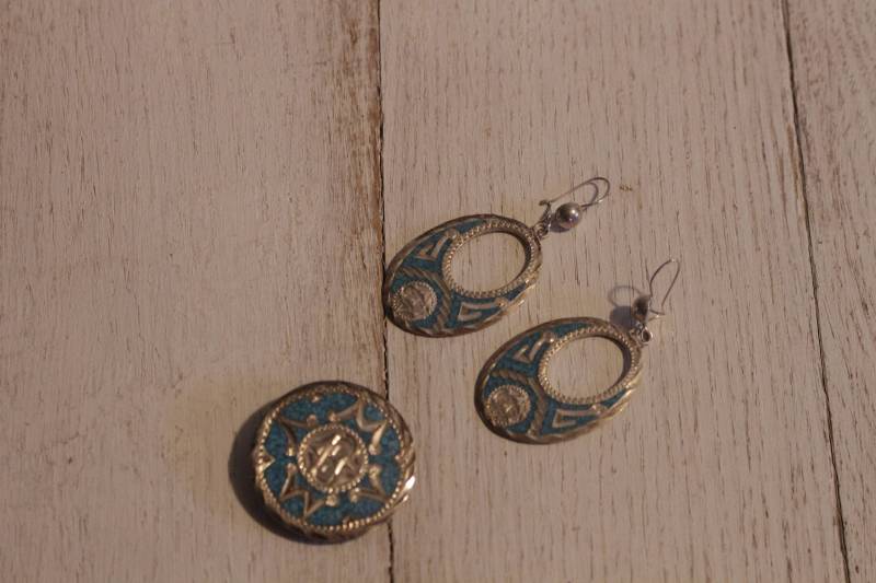 sterling Und Türkis Ohrringe Enhancer/Pin Hergestellt in Mexiko von RustyRoofRelics