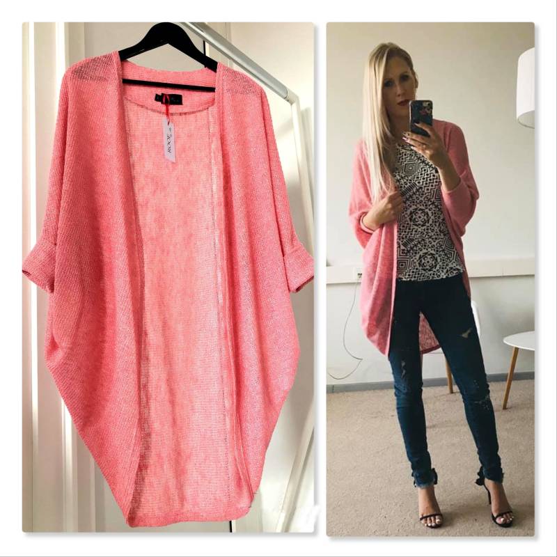 Beach Pink Baumwollmischung Strickjacke Einheitsgröße, Leicht Gestrickt von RutaGreBoutique