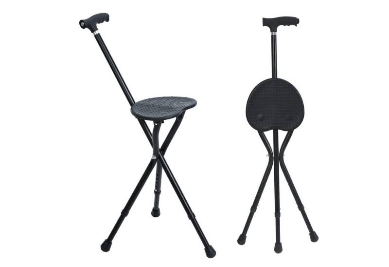 Rutaqian Gehstock Dreibein Sitzstock,Klappbare Gehstöcke mit LED Geh und Aufstehhilfe, höhenverstellbarer Gehstock mit Sitzfläche für Erwachsene,bis 200KG von Rutaqian