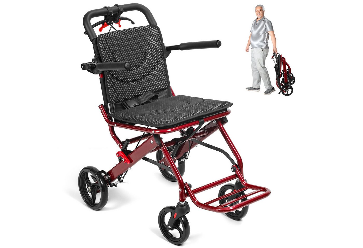 Rutaqian Rollstuhl Faltbarer Transportrollstuhl, Leichter Greifreifen-Rollstuhl nur 8,4kg, Klappbar Aluminium Rollstühle für Erwachsene und Senioren,Bis 80kg von Rutaqian