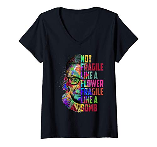 Damen Rainbow Notorious RBG Ruth Bader Ginsburg Feminist T-Shirt mit V-Ausschnitt von Ruth Bader Ginsburg Geschenk und Outfit