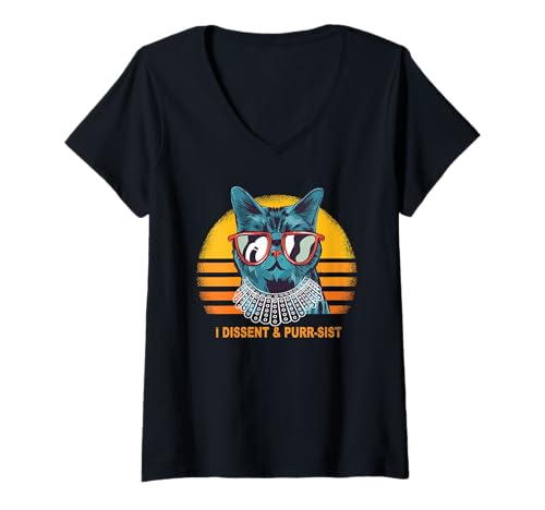 Damen Katze mit Ruth Bader Ginsburg Halsband RBG T-Shirt mit V-Ausschnitt Damen Katze mit Ruth Bader Ginsburg Halsband RBG T-Shirt mit V-Ausschnitt von Ruth Bader Ginsburg I dissent kitten feminist