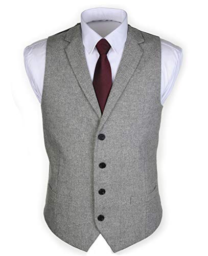 Ruth&Boaz 2Pockets 4Buttons Wool Herringbone/Tweed Tailored Collar Suit Waistcoat (M, Tweed grey) von Ruth&Boaz