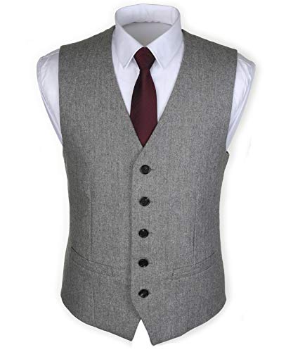 Ruth&Boaz 2Pockets 5Buttons Wool Herringbone/Tweed Tailored Collar Suit Waistcoat (M, Herringbone grey) von Ruth&Boaz