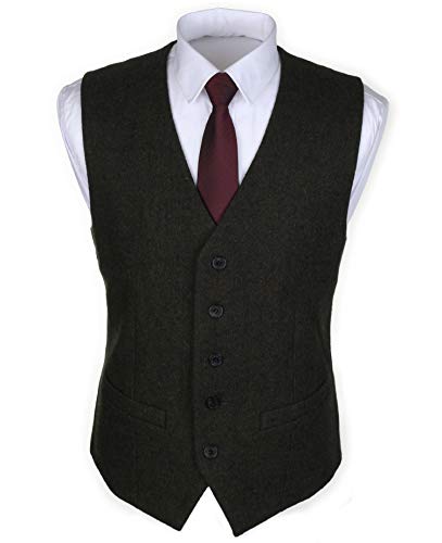 Ruth&Boaz 2Pockets 5Buttons Wool Herringbone/Tweed Tailored Collar Suit Waistcoat (M, Tweed Olive) von Ruth&Boaz