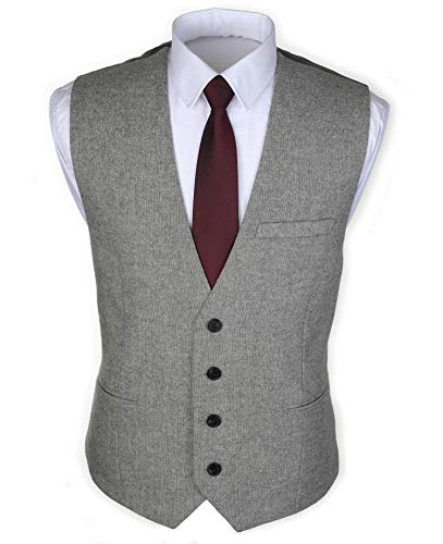 Ruth&Boaz 3Pockets 4Buttons Wool Herringbone/Tweed Tailored Collar Suit Waistcoat (L, Tweed Grey) von Ruth&Boaz