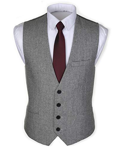 Ruth&Boaz 3Pockets 4Buttons Wool Herringbone/Tweed Tailored Collar Suit Waistcoat (XL, Herringbone grey) von Ruth&Boaz