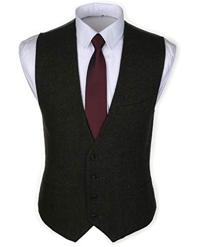 Ruth&Boaz 3Pockets 4Buttons Wool Herringbone/Tweed Tailored Collar Suit Waistcoat (XXL, Tweed Olive) von Ruth&Boaz