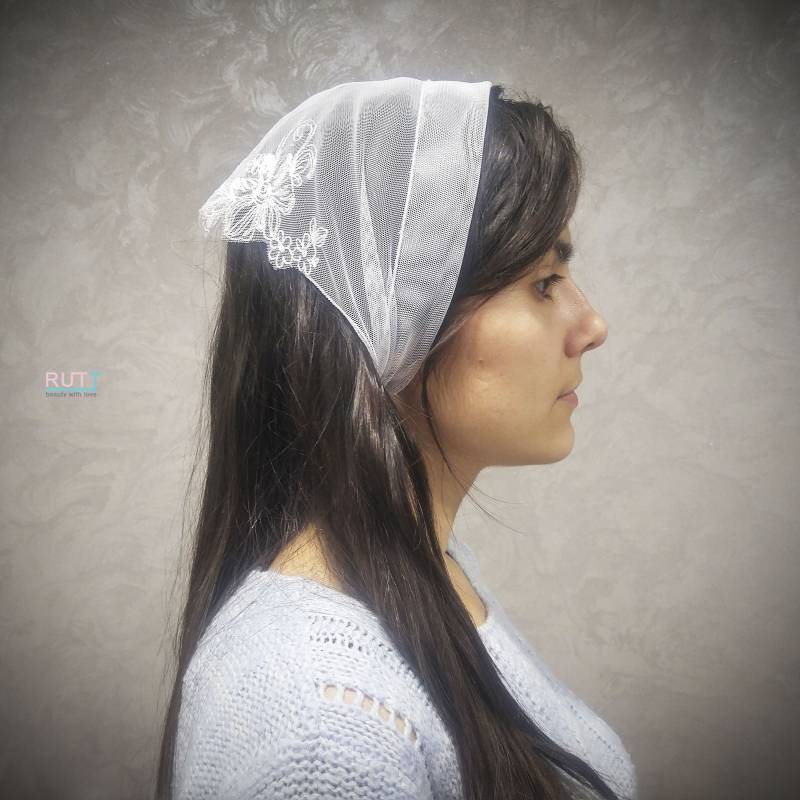 Bestickter Halbschal Weicher Stretch-Tüll-Kirchenkopfbedeckung Rutt-Orthodoxer Kopfwickel Kleine Kapelle Mantilla-Schleier Mit Wunderschöner Bestickter Halbschal Weicher Stretch-Tüll-Kirchenkopfbedeckung Rutt-Orthodoxer Kopfwickel Kleine Kapelle Mantilla-Schleier Mit Wunderschöner von RuttShop