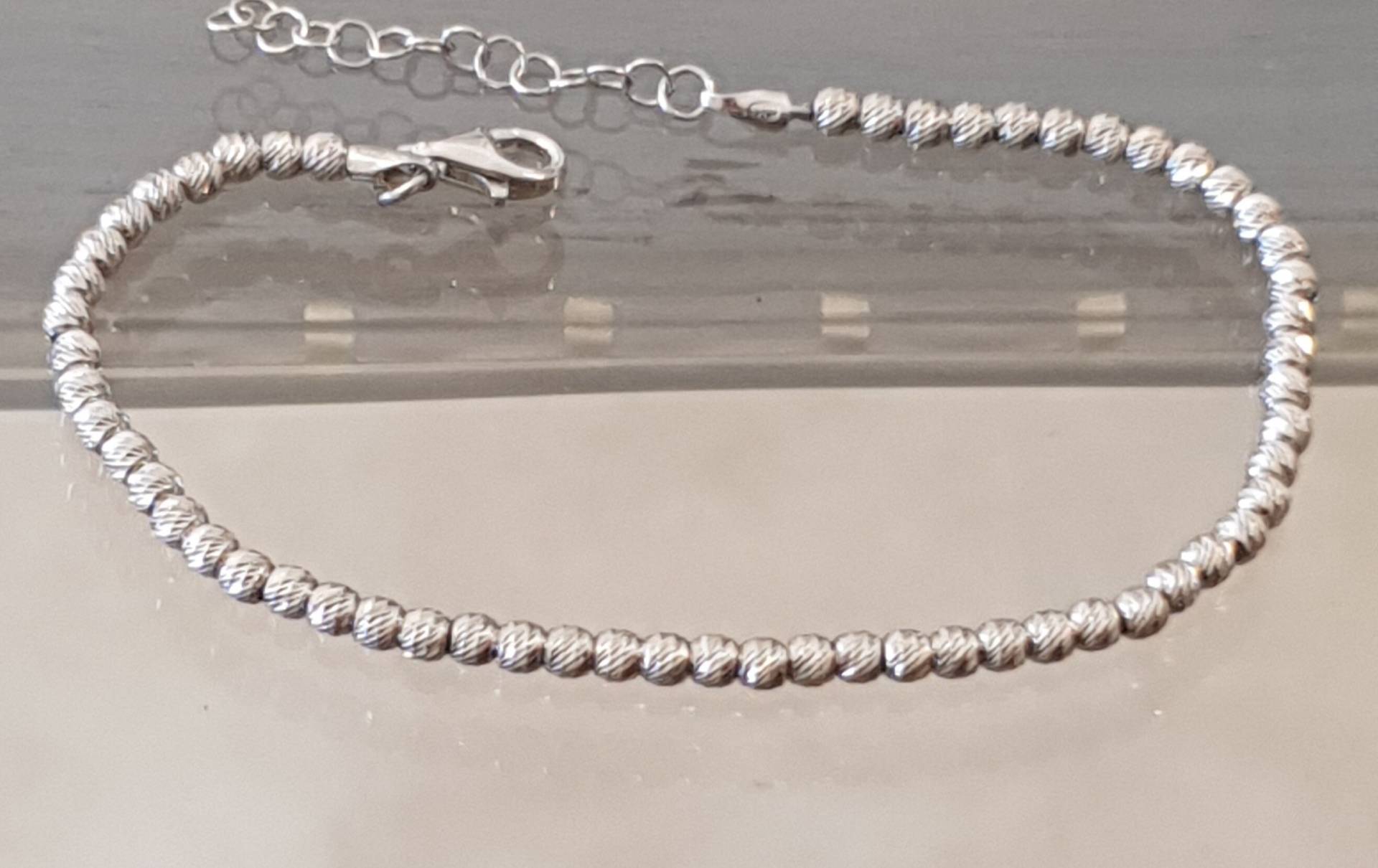 Silbernes Perlenarmband, 3 Mm Kugelkette, Silberarmband, Kugelarmband, Zierliches Armband, Diamantschliffperle, Abendschmuck von RutyPaloma