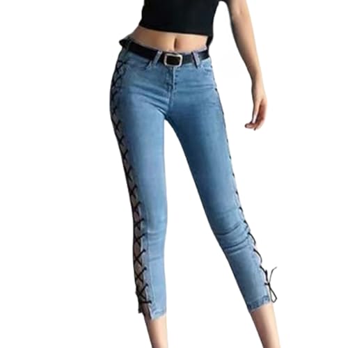 RuuTe Pants Jeans Damen Button Waist Hose Denim yk, Blau, S von RuuTe